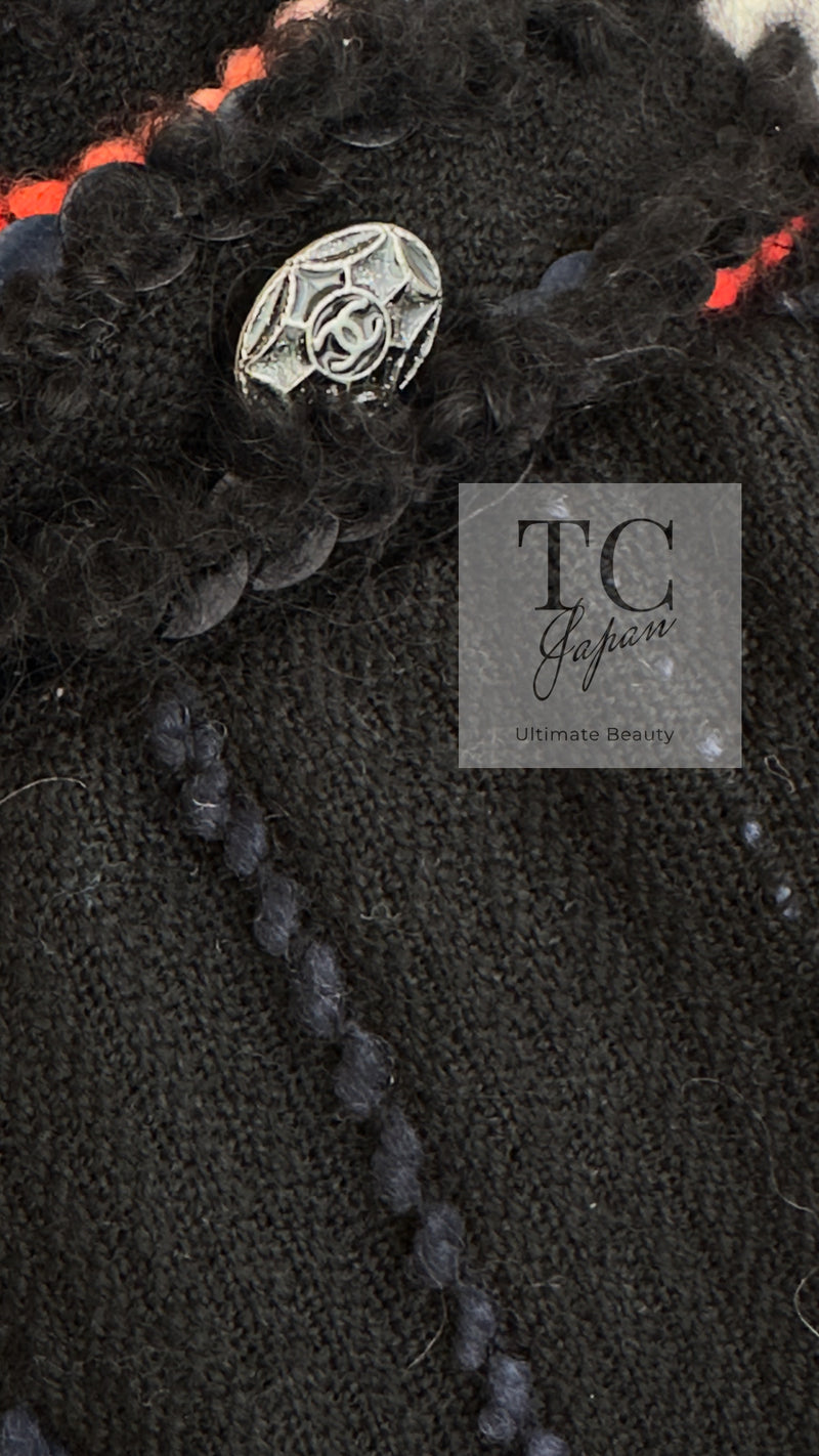 CHANEL 10A Black Multicolor Sequin Fringe Wool Tweed Dress 36 シャネル ブラック マルチカラー スパンコール フリンジ ウール ツイード ワンピース 即発