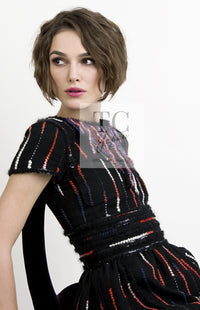 CHANEL 10A Black Multicolor Sequin Fringe Wool Tweed Dress 36 シャネル ブラック マルチカラー スパンコール フリンジ ウール ツイード ワンピース 即発