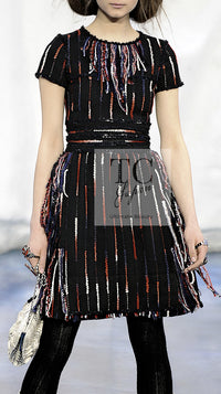 CHANEL 10A Black Multicolor Sequin Fringe Wool Tweed Dress 36 シャネル ブラック マルチカラー スパンコール フリンジ ウール ツイード ワンピース 即発