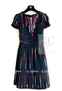 CHANEL 10A Black Multicolor Sequin Fringe Wool Tweed Dress 36 シャネル ブラック マルチカラー スパンコール フリンジ ウール ツイード ワンピース 即発