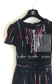 CHANEL 10A Black Multicolor Sequin Fringe Wool Tweed Dress 36 シャネル ブラック マルチカラー スパンコール フリンジ ウール ツイード ワンピース 即発