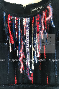 CHANEL 10A Black Multicolor Sequin Fringe Wool Tweed Dress 36 シャネル ブラック マルチカラー スパンコール フリンジ ウール ツイード ワンピース 即発