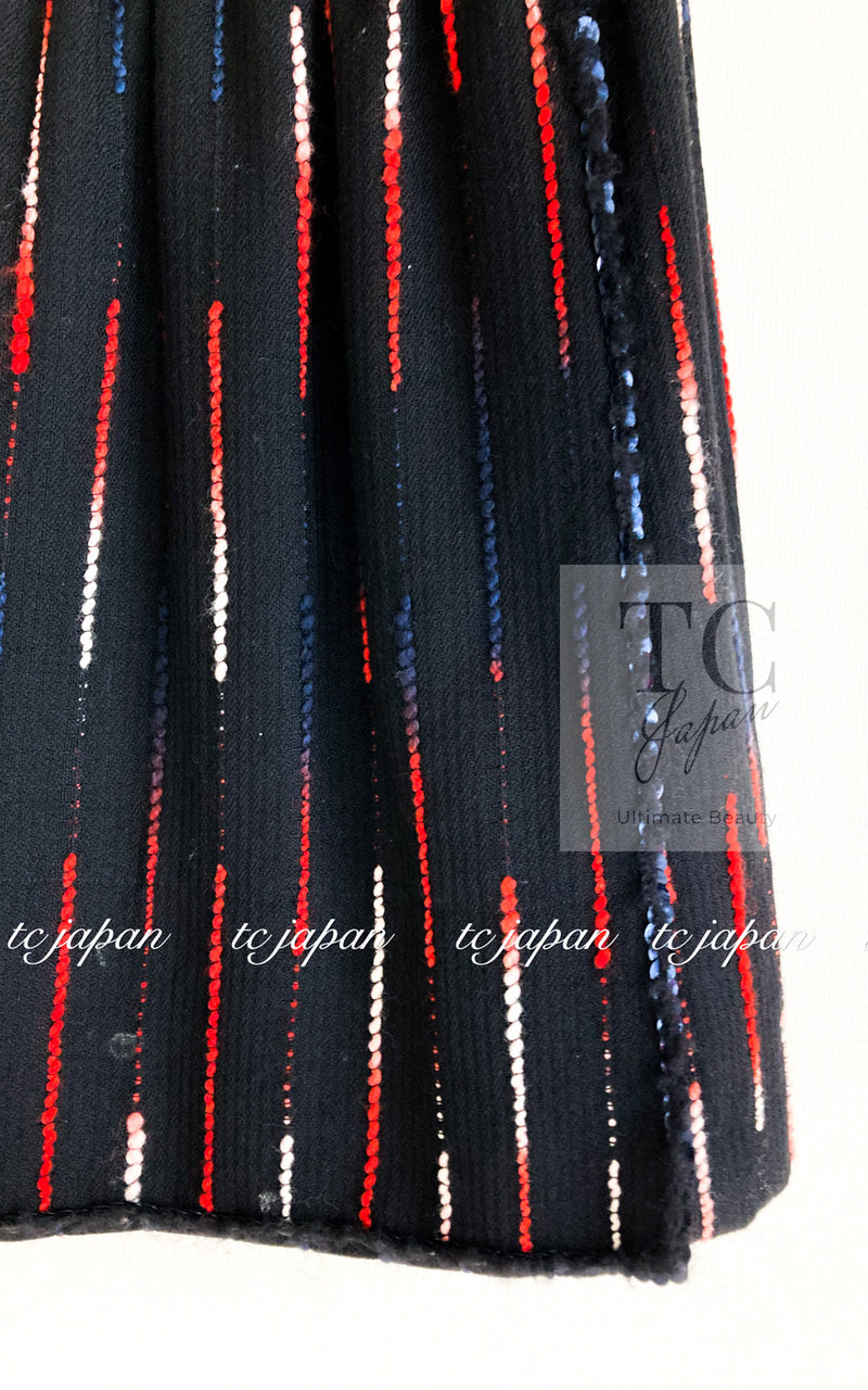 CHANEL 10A Black Multicolor Sequin Fringe Wool Tweed Dress 36 シャネル ブラック マルチカラー スパンコール フリンジ ウール ツイード ワンピース 即発