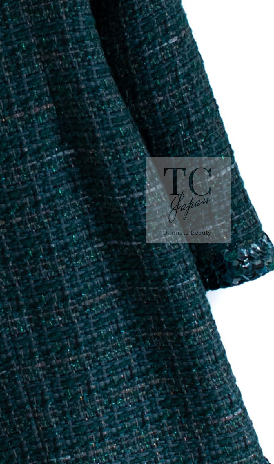 シャネル ワンピース CHANEL ダーク グリーン スパンコール ツイード