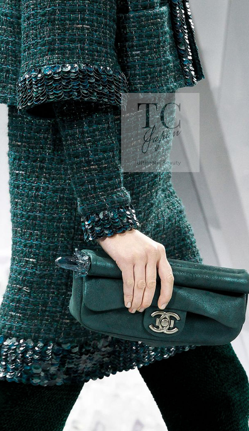 シャネル ワンピース CHANEL ダーク グリーン スパンコール ツイード