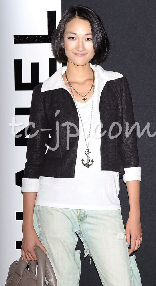 CHANEL 09S Black Ivory Two Tone Color Jacket 36 38 シャネル ブラック アイボリー 黒白 ツートンカラー ジャケット 即発