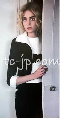CHANEL 09S Black Ivory Two Tone Color Jacket 36 38 シャネル ブラック アイボリー 黒白 ツートンカラー ジャケット 即発