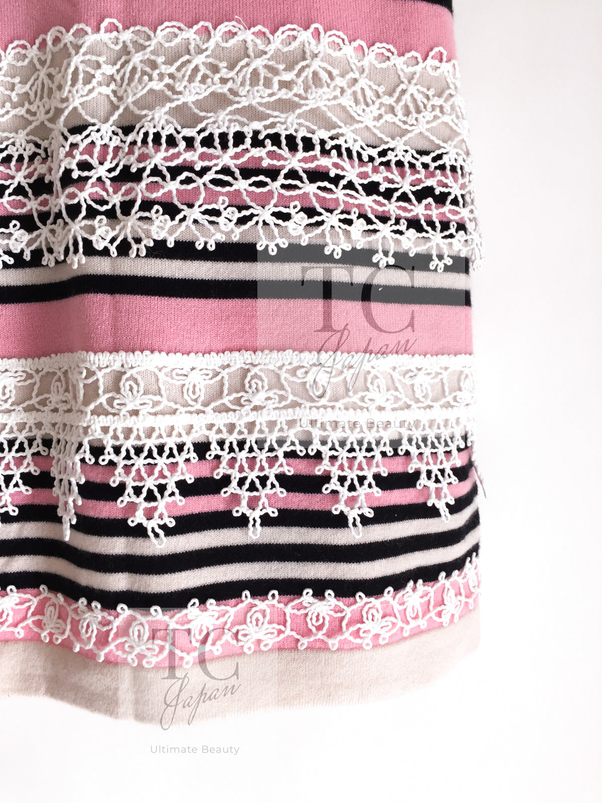 CHANEL 11C Pink Black Striped Cashmere Knit Dress 36 シャネル ピンク ブラック ストライプ ボーダー カシミア100% ニット ワンピース 即発