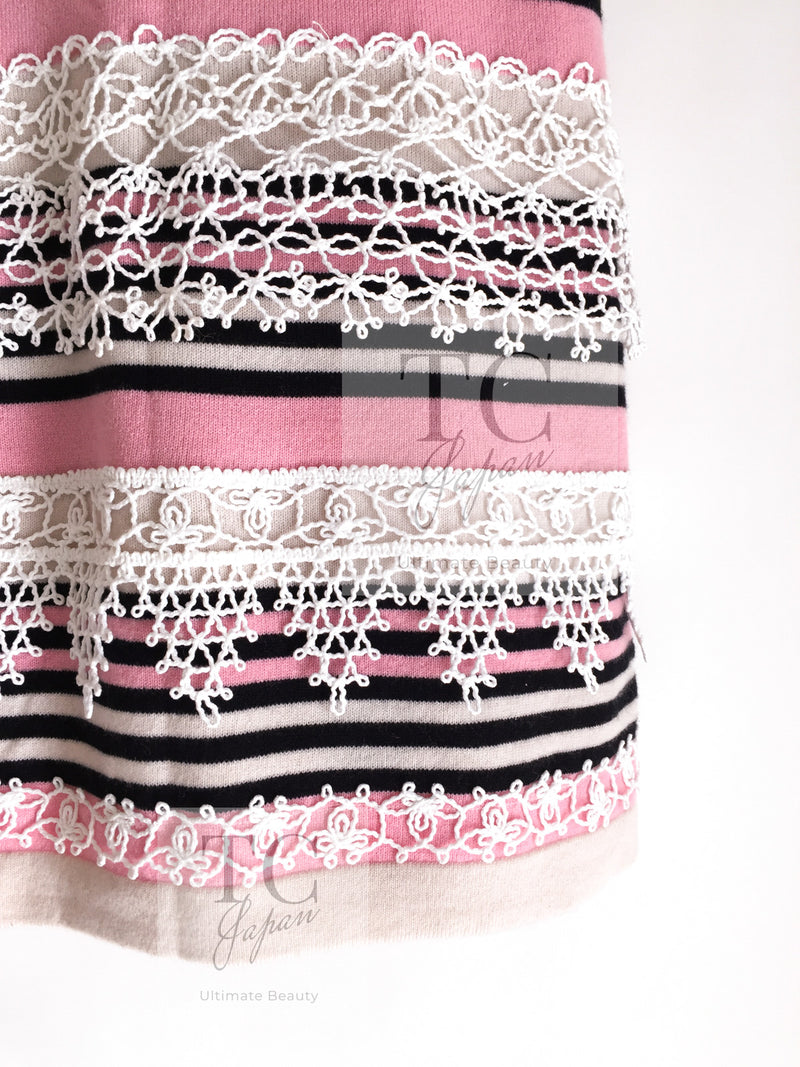 CHANEL 11C Pink Black Striped Cashmere Knit Dress 36 シャネル ピンク ブラック ストライプ ボーダー カシミア100% ニット ワンピース 即発