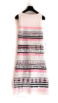 CHANEL 11C Pink Black Striped Cashmere Knit Dress 36 シャネル ピンク ブラック ストライプ ボーダー カシミア100% ニット ワンピース 即発