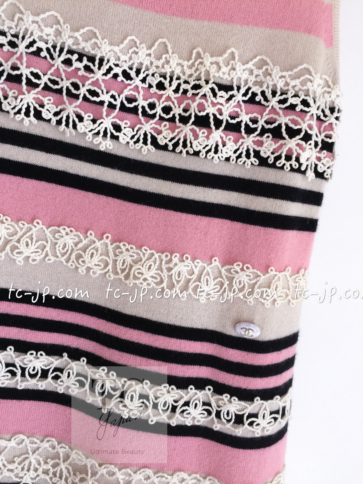 CHANEL 11C Pink Black Striped Cashmere Knit Dress 36 シャネル ピンク ブラック ストライプ ボーダー カシミア100% ニット ワンピース 即発