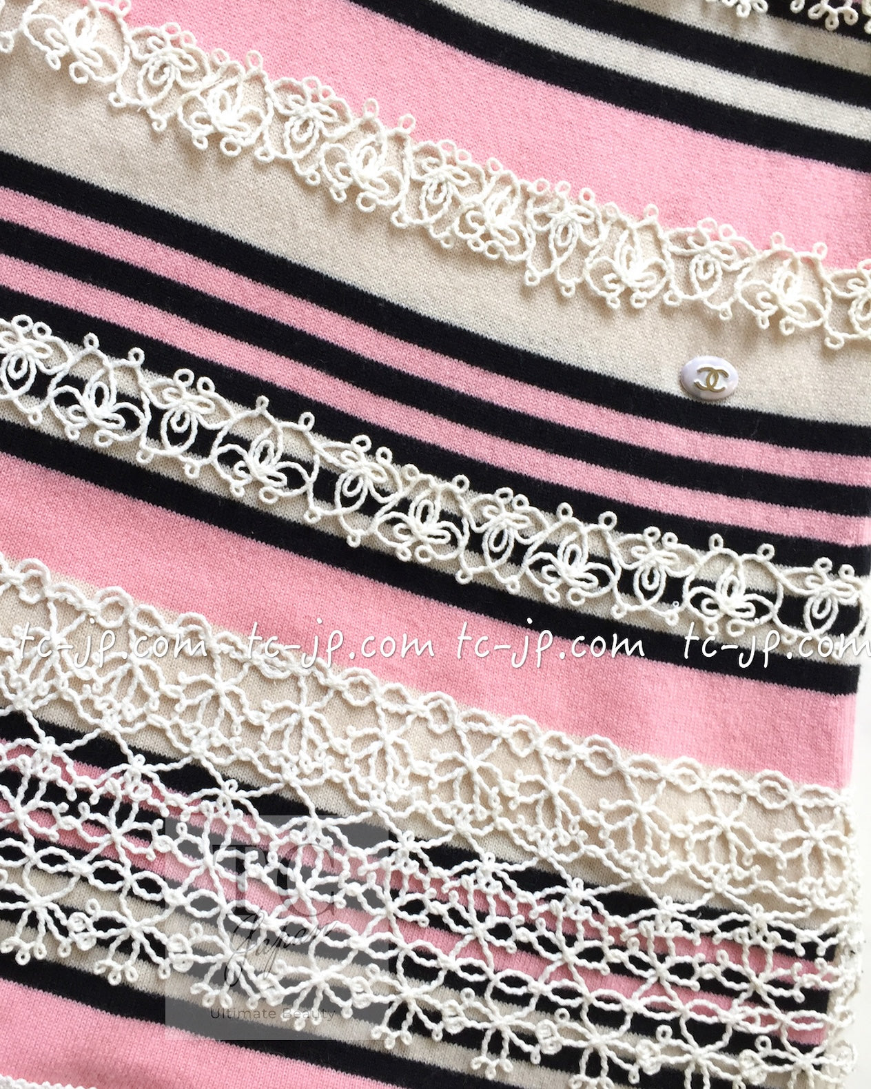 CHANEL 11C Pink Black Striped Cashmere Knit Dress 36 シャネル ピンク ブラック ストライプ ボーダー カシミア100% ニット ワンピース 即発
