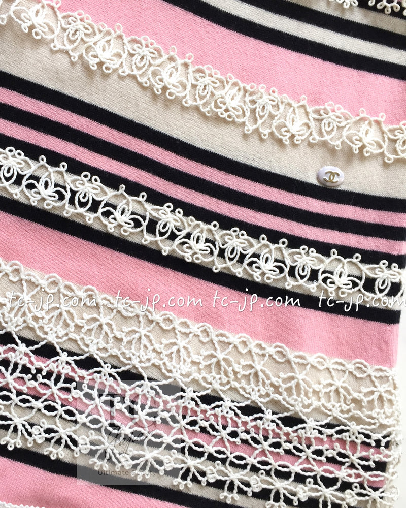 CHANEL 11C Pink Black Striped Cashmere Knit Dress 36 シャネル ピンク ブラック ストライプ ボーダー カシミア100% ニット ワンピース 即発