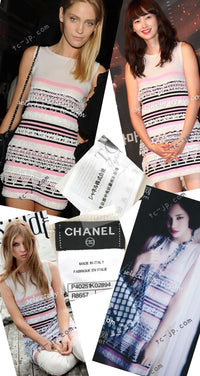 CHANEL 11C Pink Black Stripe Cashmere Knit Dress 36 シャネル ピンク ブラック ストライプ ボーダー カシミア100% ニット ワンピース 即発