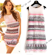CHANEL 11C Pink Black Stripe Cashmere Knit Dress 38 1
