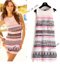 CHANEL 11C Pink Black Stripe Cashmere Knit Dress 36 シャネル ピンク ブラック ストライプ ボーダー カシミア100% ニット ワンピース 即発