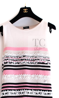 CHANEL 11C Pink Black Stripe Cashmere Knit Dress 36 シャネル ピンク ブラック ストライプ ボーダー カシミア100% ニット ワンピース 即発