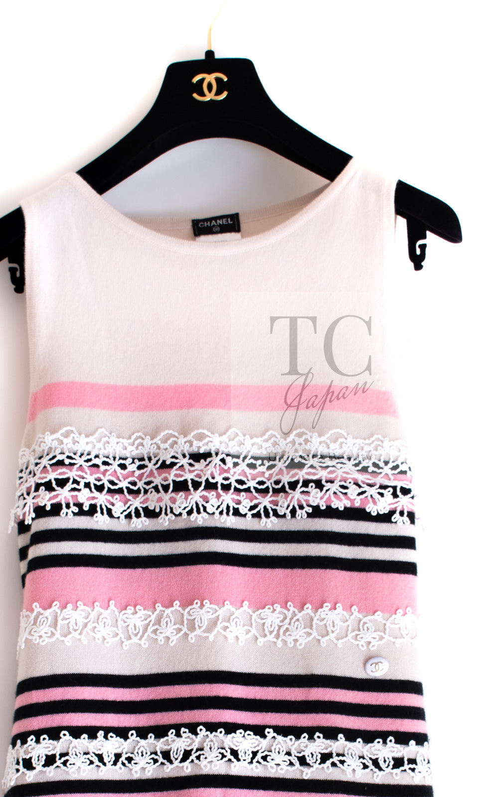 CHANEL 11C Pink Black Stripe Cashmere Knit Dress 36 シャネル ピンク ブラック ストライプ ボーダー カシミア100% ニット ワンピース 即発