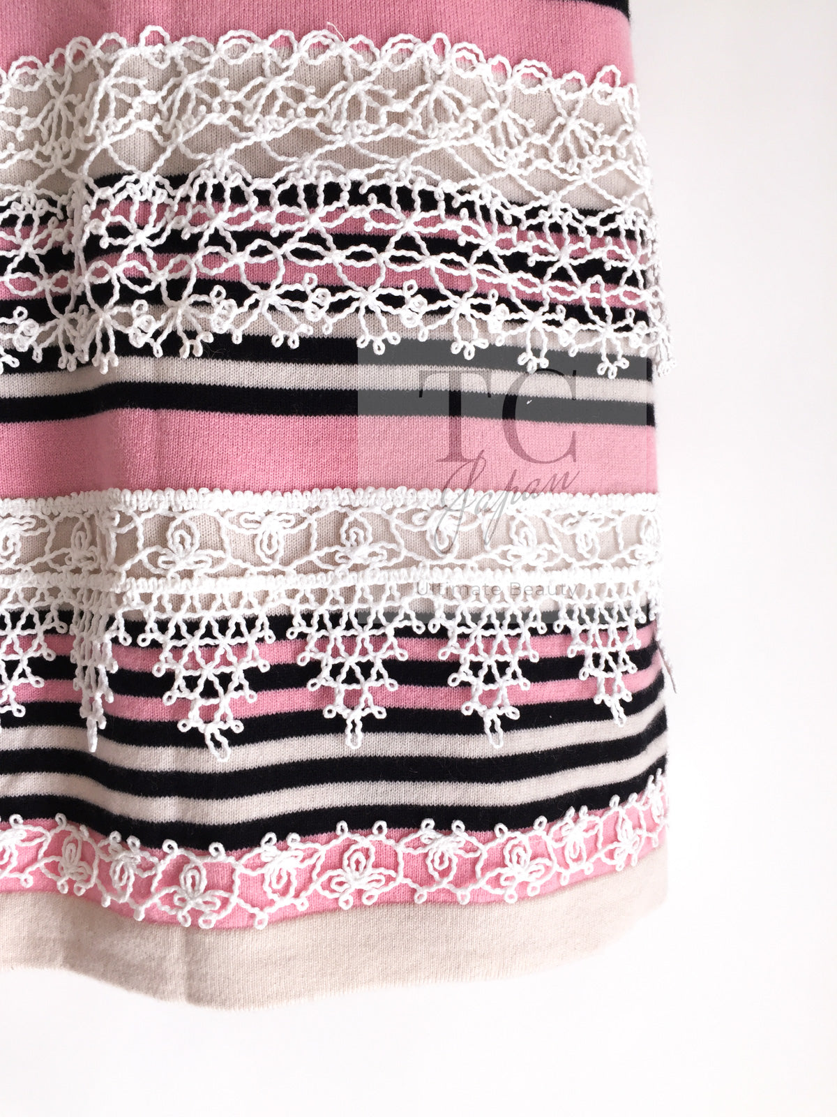 CHANEL 11C Pink Black Stripe Cashmere Knit Dress 36 シャネル ピンク ブラック ストライプ ボーダー カシミア100% ニット ワンピース 即発