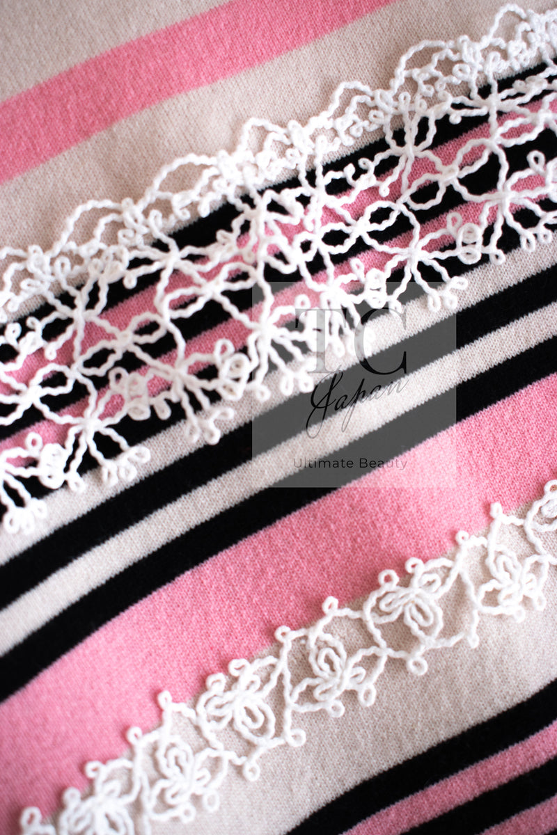 CHANEL 11C Pink Black Stripe Cashmere Knit Dress 36 シャネル ピンク ブラック ストライプ ボーダー カシミア100% ニット ワンピース 即発