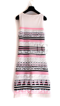 CHANEL 11C Pink Black Stripe Cashmere Knit Dress 36 シャネル ピンク ブラック ストライプ ボーダー カシミア100% ニット ワンピース 即発
