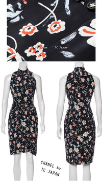 CHANEL 97S Vintage Navy Sleeveless Flower Silk Dress 38 シャネル ヴィンテージ ネイビー ノースリーブ 花柄 シルク ワンピース