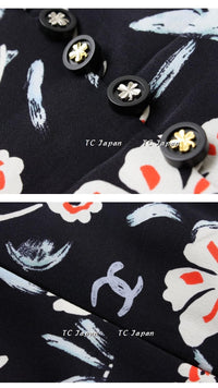 CHANEL 97S Vintage Navy Sleeveless Flower Silk Dress 38 シャネル ヴィンテージ ネイビー ノースリーブ 花柄 シルク ワンピース