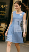 CHANEL 14S Pale Blue Stripe Boat Neck Stretch Knit Dress 40 42 シャネル ペール ブルー ストライプ ストレッチ ニット ワンピース 即発