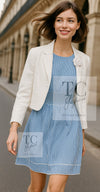 CHANEL 14S Pale Blue Stripe Boat Neck Stretch Knit Dress 40 42 シャネル ペール ブルー ストライプ ストレッチ ニット ワンピース 即発