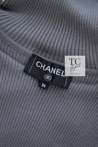 CHANEL 16PF Gray White Ivory Turtleneck Knit Dress 36 シャネル グレー ホワイト アイボリー タートルネック ニット ドッキング ワンピース 即発