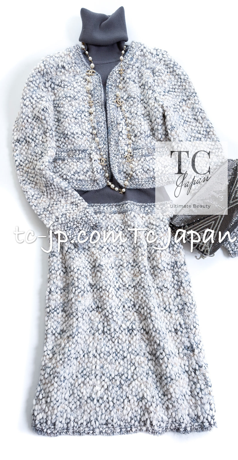 シャネル ワンピース CHANEL グレー ホワイト アイボリー タートルネック ニット ドッキング 16PF Gray White Ivory  Turtleneck Knit Dress – TC JAPAN