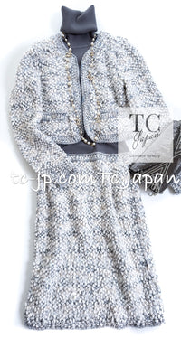 CHANEL 16PF Gray White Ivory Turtleneck Knit Dress 36 シャネル グレー ホワイト アイボリー タートルネック ニット ドッキング ワンピース 即発