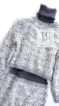 CHANEL 16PF Gray White Ivory Turtleneck Knit Dress 36 シャネル グレー ホワイト アイボリー タートルネック ニット ドッキング ワンピース 即発