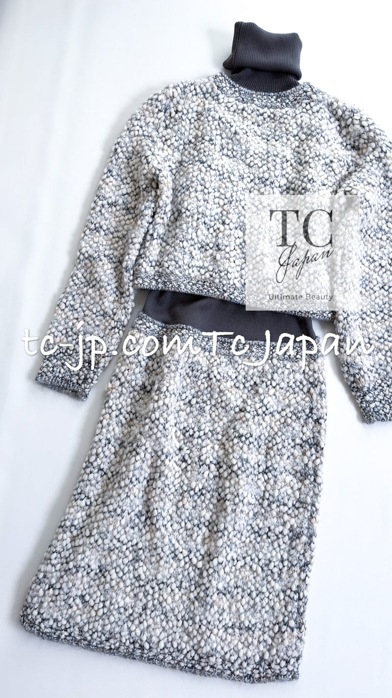 CHANEL 16PF Gray White Ivory Turtleneck Knit Dress 36 シャネル グレー ホワイト アイボリー タートルネック ニット ドッキング ワンピース 即発