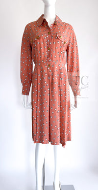 CHANEL 80's Vintage Pink Perfume Bottle CC Logo Print Silk Dress 40 シャネル ヴィンテージ ピンク 香水ボトル ココマーク シルク ワンピース 即発