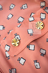 CHANEL 80's Vintage Pink Perfume Bottle CC Logo Print Silk Dress 40 シャネル ヴィンテージ ピンク 香水ボトル ココマーク シルク ワンピース 即発