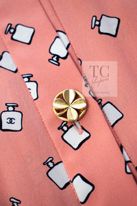 CHANEL 80's Vintage Pink Perfume Bottle CC Logo Print Silk Dress 40 シャネル ヴィンテージ ピンク 香水ボトル ココマーク シルク ワンピース 即発