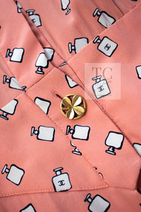 CHANEL 80's Vintage Pink Perfume Bottle CC Logo Print Silk Dress 40 シャネル ヴィンテージ ピンク 香水ボトル ココマーク シルク ワンピース 即発