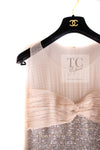 CHANEL 05S Metallic Gold Beige PearlButton Lesage Tweed Dress 36 シャネル メタリック ベージュ ゴールド ノースリーブ パール CC ボタン ルサージュ ツイード ドレス ワンピース 即発