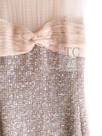 CHANEL 05S Metallic Gold Beige PearlButton Lesage Tweed Dress 36 シャネル メタリック ベージュ ゴールド ノースリーブ パール CC ボタン ルサージュ ツイード ドレス ワンピース 即発
