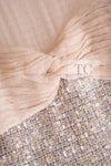 CHANEL 05S Metallic Gold Beige PearlButton Lesage Tweed Dress 36 シャネル メタリック ベージュ ゴールド ノースリーブ パール CC ボタン ルサージュ ツイード ドレス ワンピース 即発