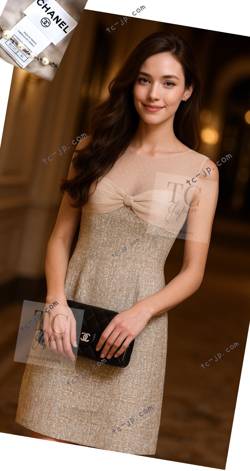 CHANEL 05S Metallic Gold Beige PearlButton Lesage Tweed Dress 36 シャネル メタリック ベージュ ゴールド ノースリーブ パール CC ボタン ルサージュ ツイード ドレス ワンピース 即発
