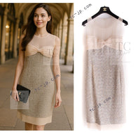 CHANEL 05S Metallic Gold Beige PearlButton Lesage Tweed Dress 36 シャネル メタリック ベージュ ゴールド ノースリーブ パール CC ボタン ルサージュ ツイード ドレス ワンピース 即発