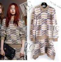 CHANEL 18A Beige Brown Gold Metallic Knit Dress 36 38 シャネル ベージュ ブラウン ゴールド メタリック ニット ワンピース 即発