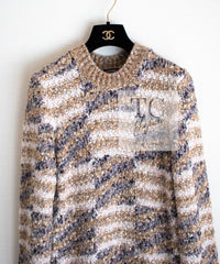 CHANEL 18A Beige Brown Gold Metallic Knit Dress 36 38 シャネル ベージュ ブラウン ゴールド メタリック ニット ワンピース 即発