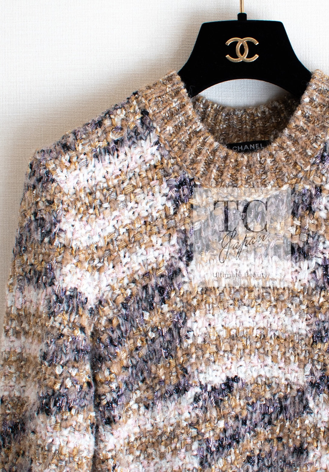 CHANEL 18A Beige Brown Gold Metallic Knit Dress 36 38 シャネル ベージュ ブラウン ゴールド メタリック ニット ワンピース 即発