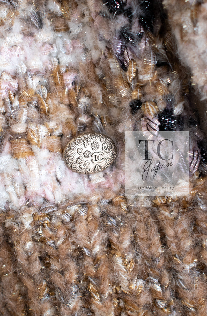 CHANEL 18A Beige Brown Gold Metallic Knit Dress 36 38 シャネル ベージュ ブラウン ゴールド メタリック ニット ワンピース 即発