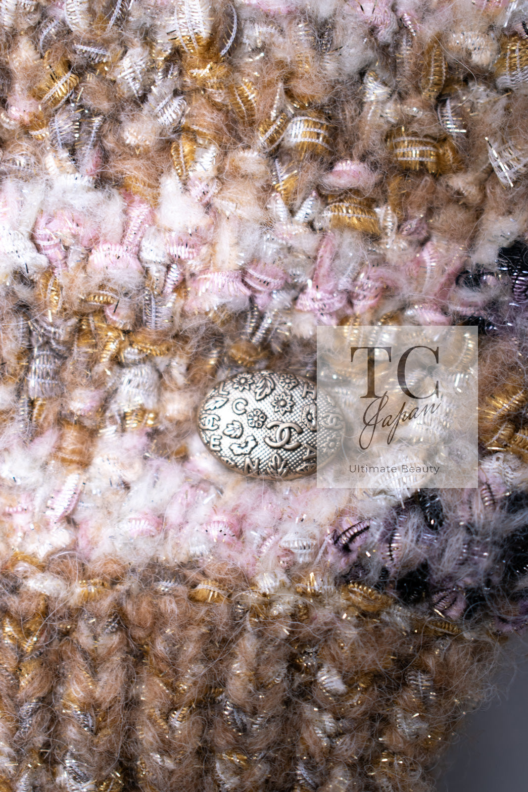 CHANEL 18A Beige Brown Gold Metallic Knit Dress 36 38 シャネル ベージュ ブラウン ゴールド メタリック ニット ワンピース 即発