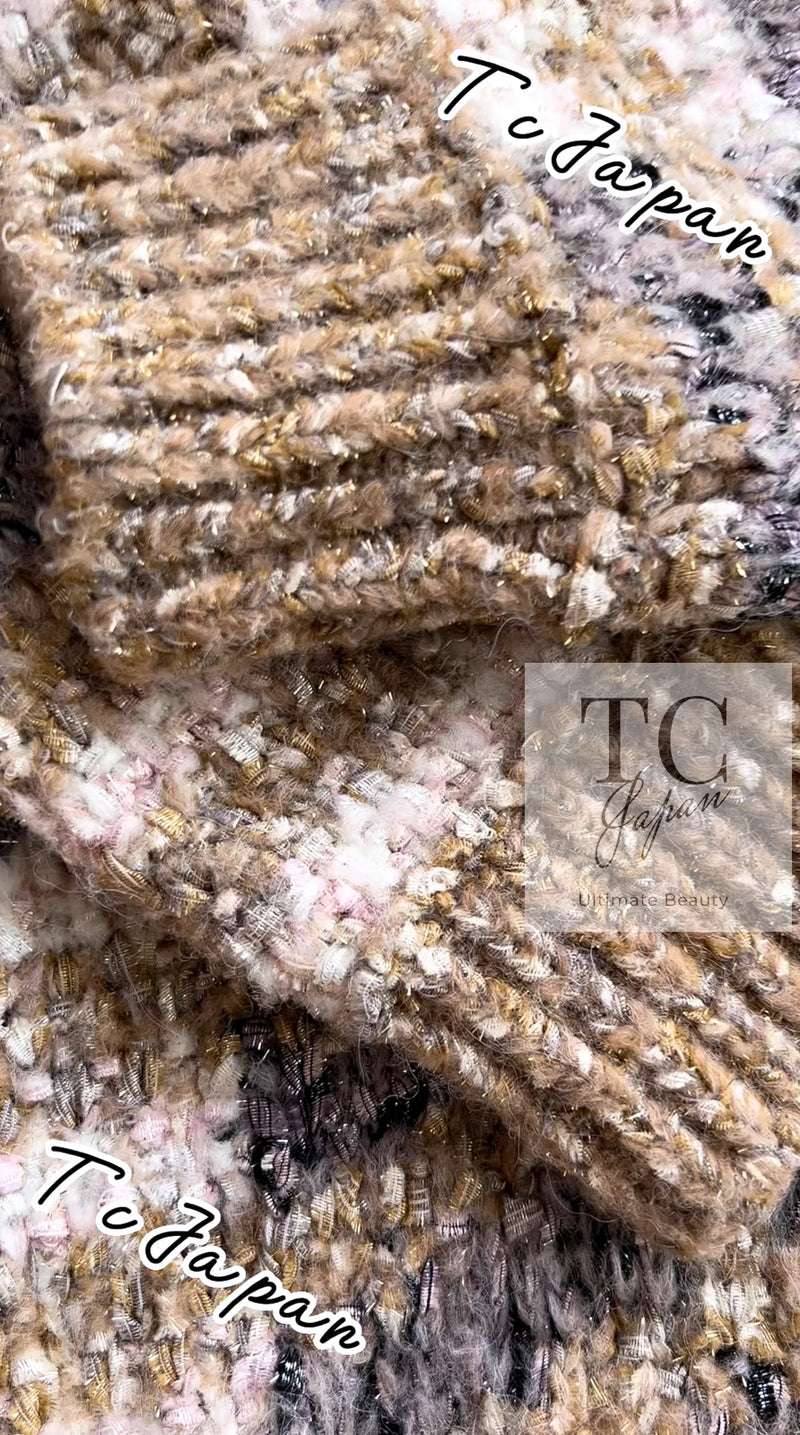 CHANEL 18A Beige Brown Gold Metallic Knit Dress 36 38 シャネル ベージュ ブラウン ゴールド メタリック ニット ワンピース 即発