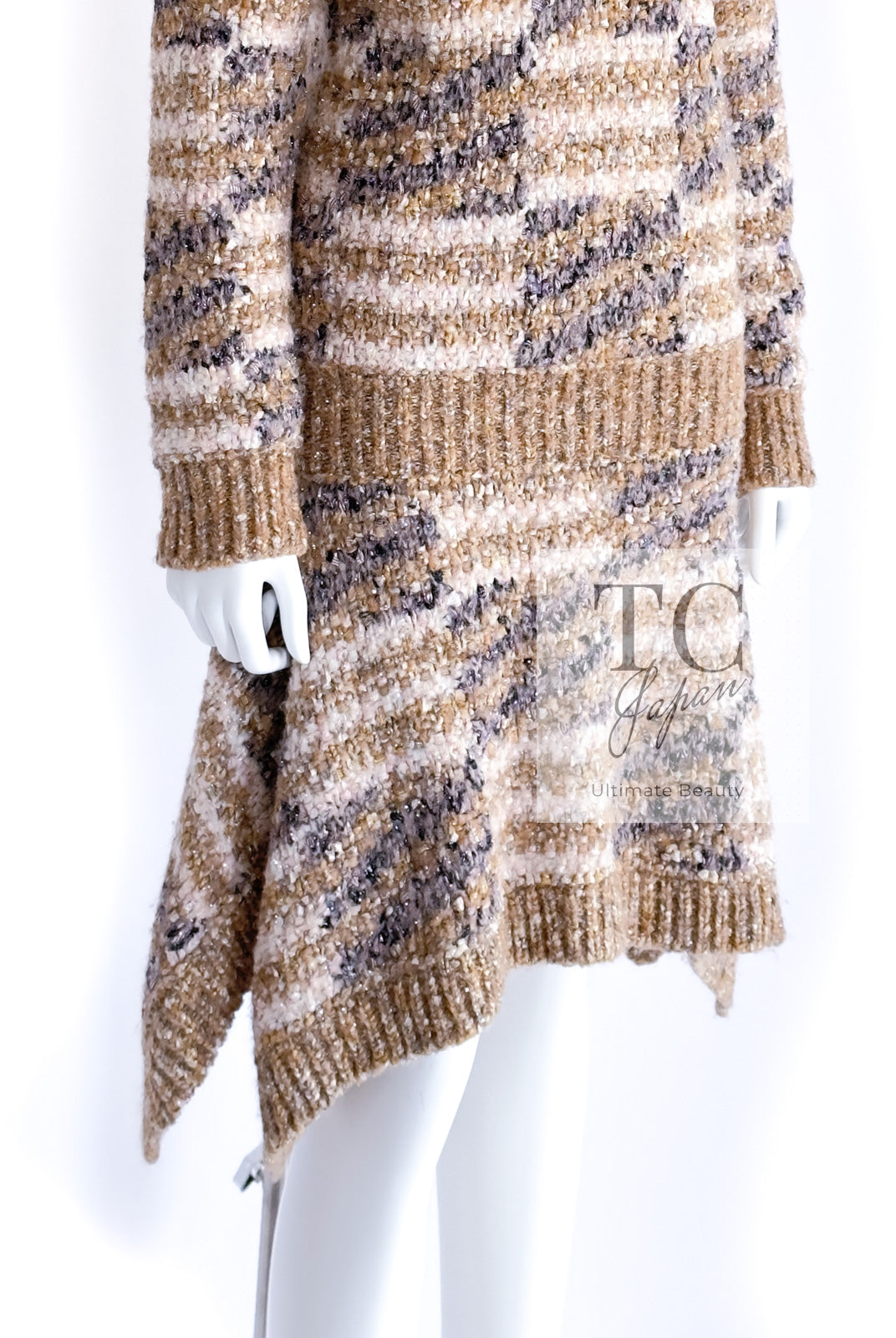 CHANEL 18A Beige Brown Gold Metallic Knit Dress 36 38 シャネル ベージュ ブラウン ゴールド メタリック ニット ワンピース 即発